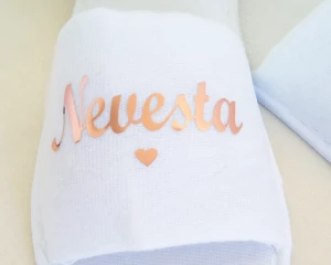 Svadobné papuče pre nevestu - Nápis ružovo zlatý